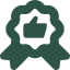 icono de una medalla con un dedo diciendo ok en color verde